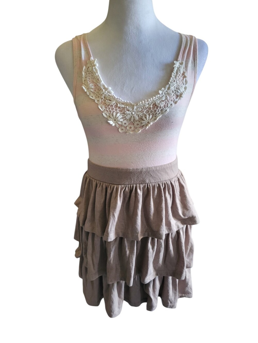 Wet Seal Tiered Ruffle Mini Dress Taupe sz M
